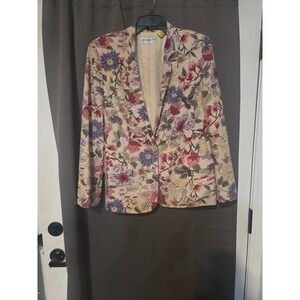 Liz Claiborne Collection Floral Jacket, Women's Size 6, Vintage Blazer, Pink Tan